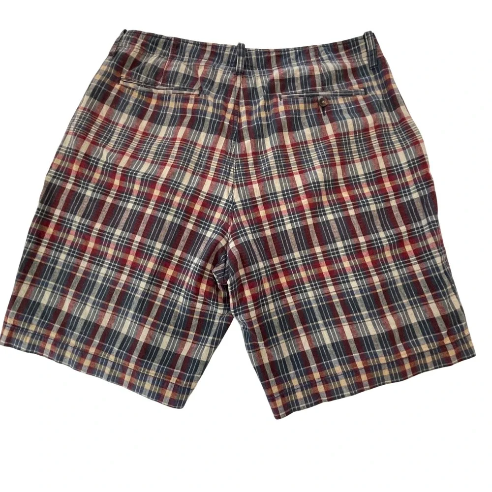 J. Crew Mens Shorts‎ 36 Plaid Madras Linen Cotton Blend Red Blue Tan Casual Prep